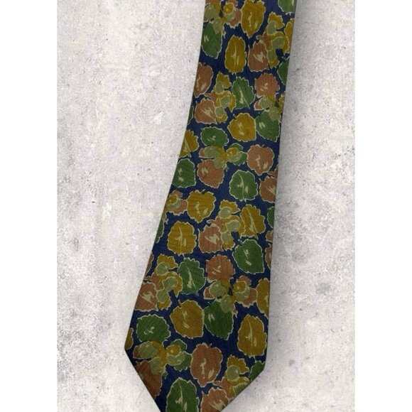 FENDI Silk Tie ITALY Blue Green Orange Leaf W:3.7" EUC - Picture 6 of 6